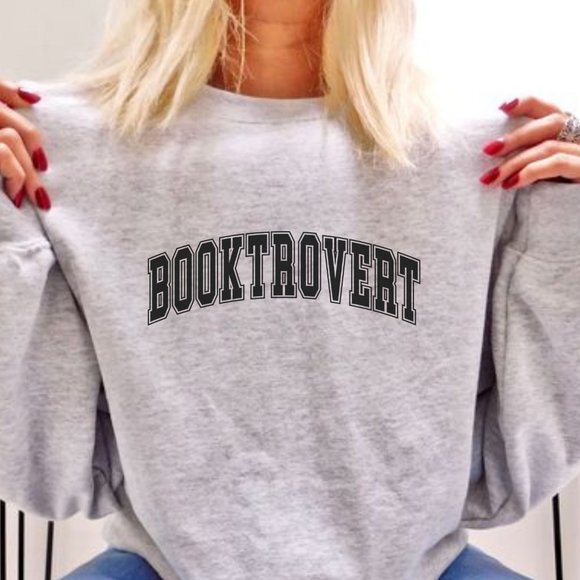 Booktrovert Pink Long Sleeve Crewneck Unisex Sweatshirt - Picture 4 of 5